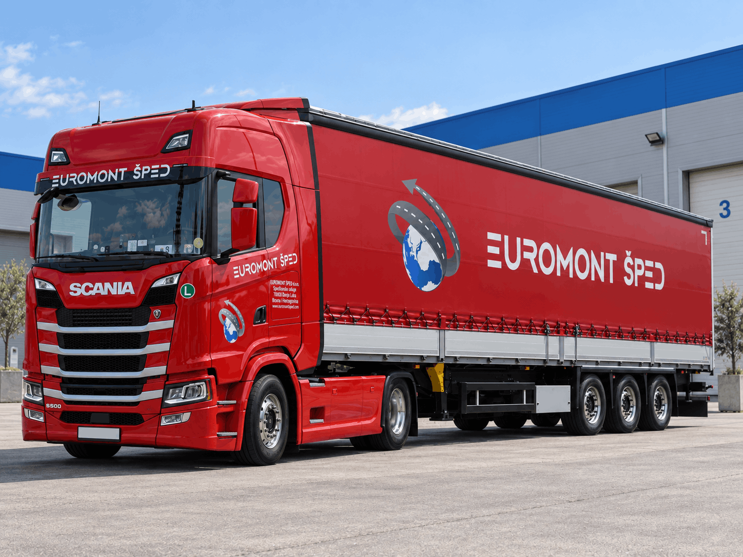 Scania S500 crvena — cerada tautliner