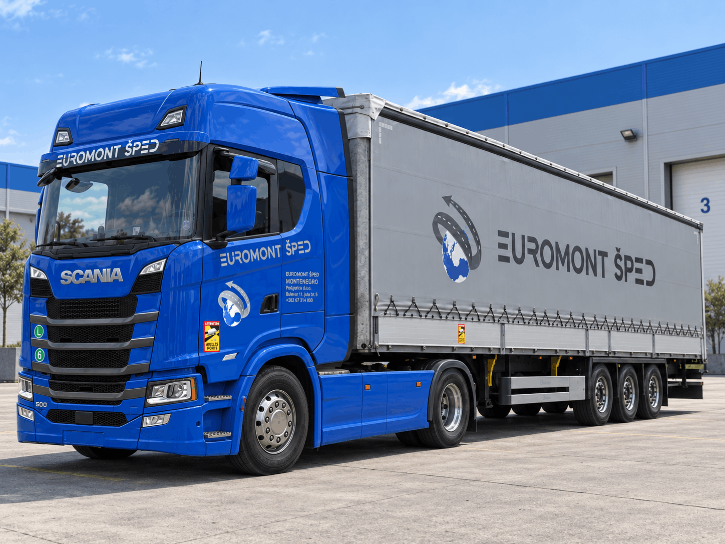 Scania S500 plava — cerada tautliner