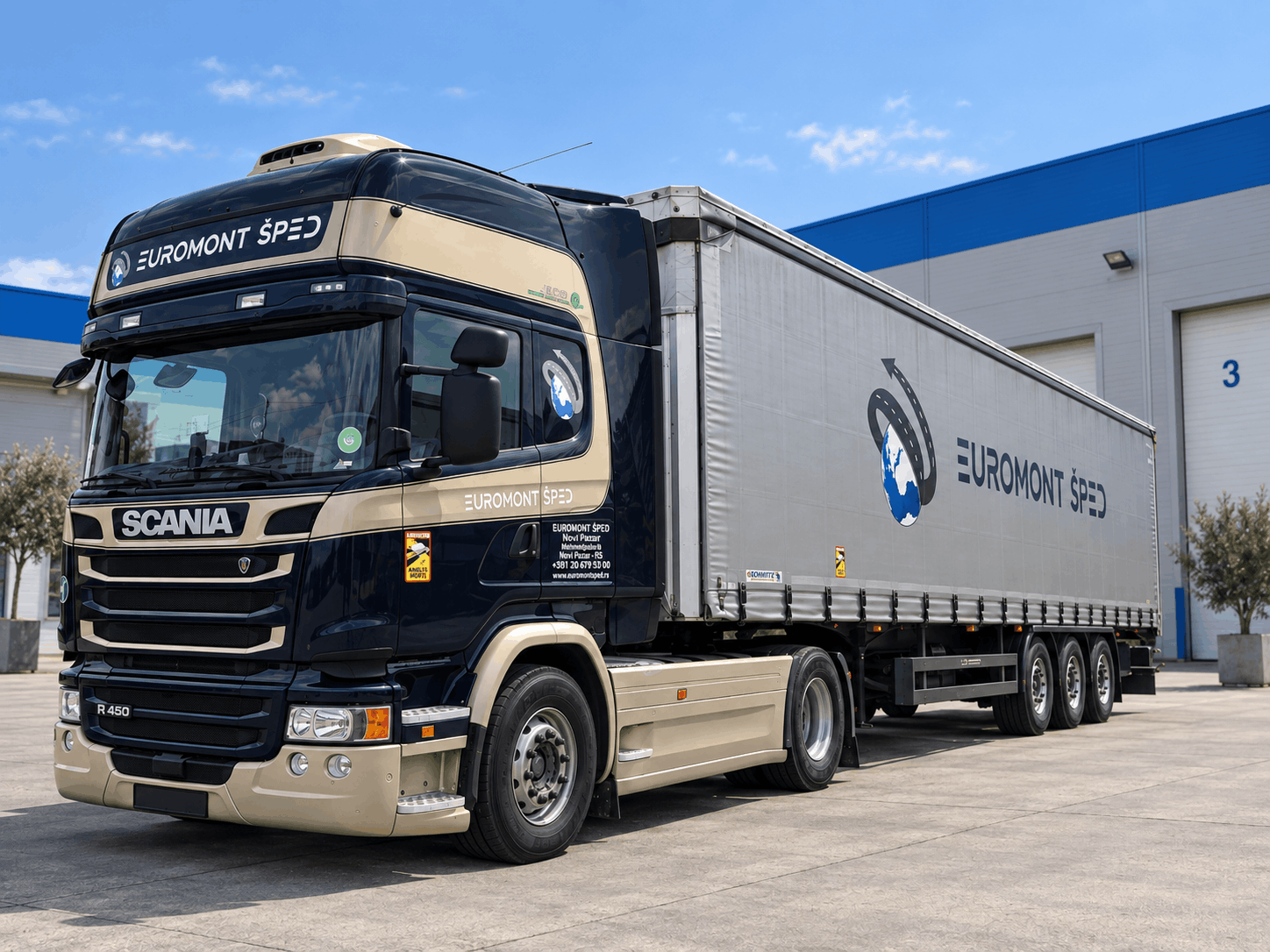 Scania S500 plava / krem — cerada tautliner
